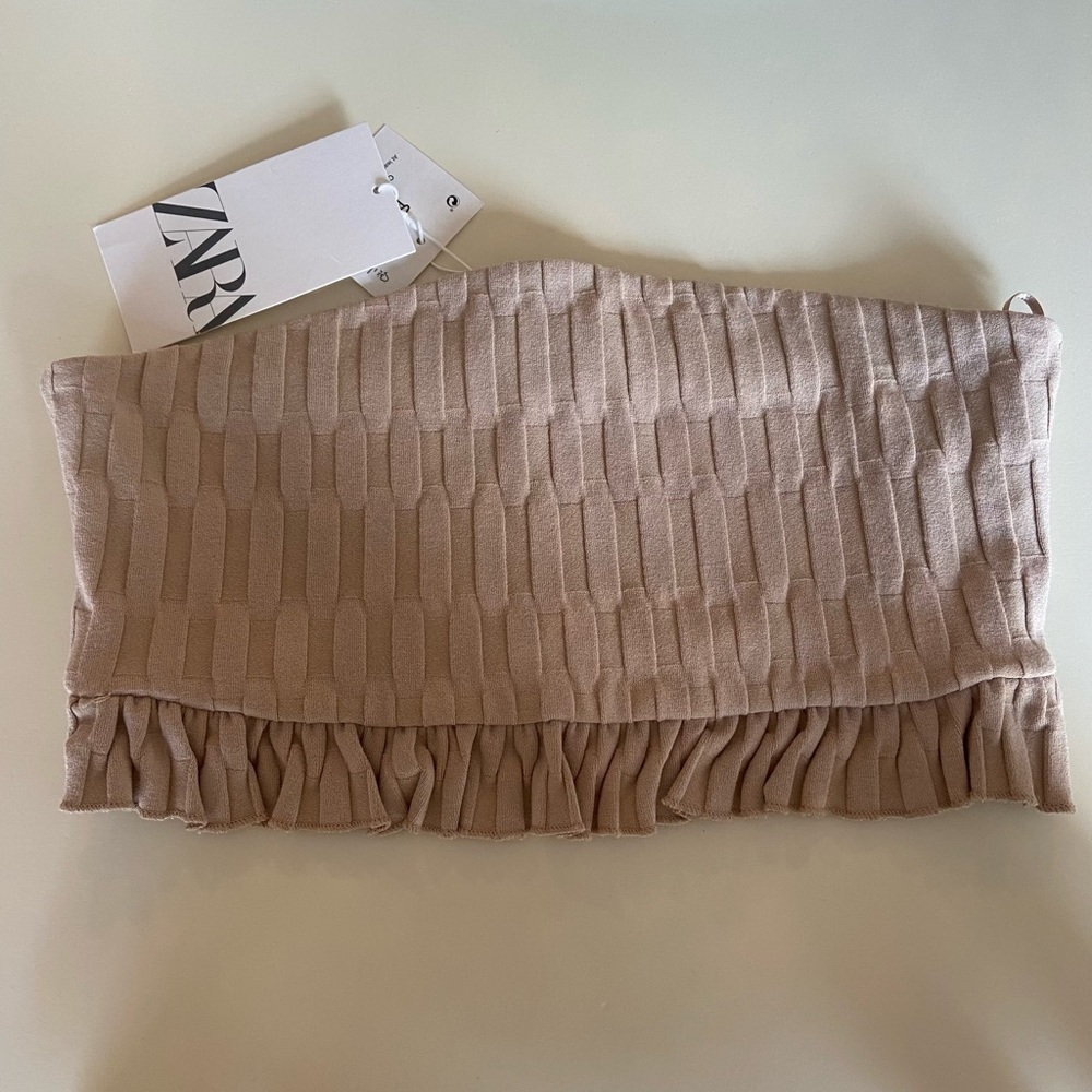 Zara crop strapless tube top tan size medium new with tags
